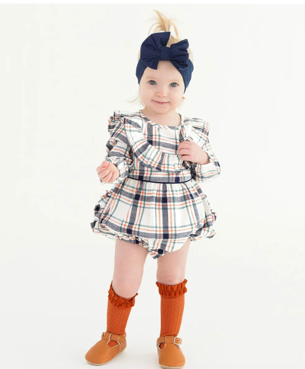 Fall Harvest Plaid Long Sleeve Bubble Romper