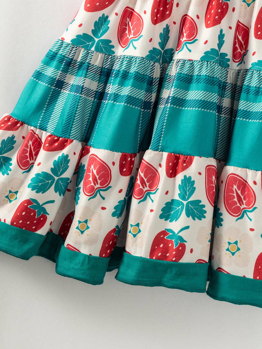 Spring 2024 Red Plaid Strawberry Ruffle Girl Twirl Dress