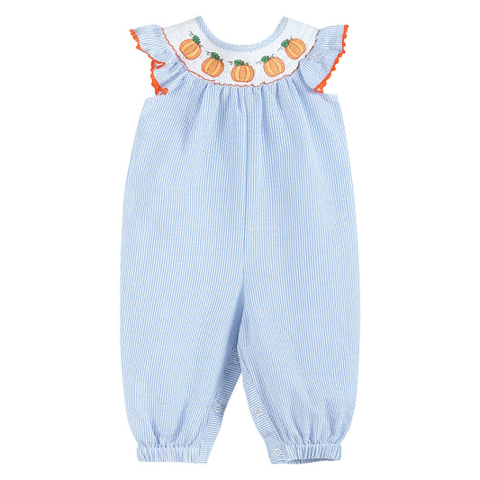 Light Blue Pumpkin Smocked Flutter Sleeve Playsuit