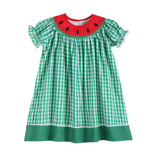 Green Gingham Watermelon Bishop Dress