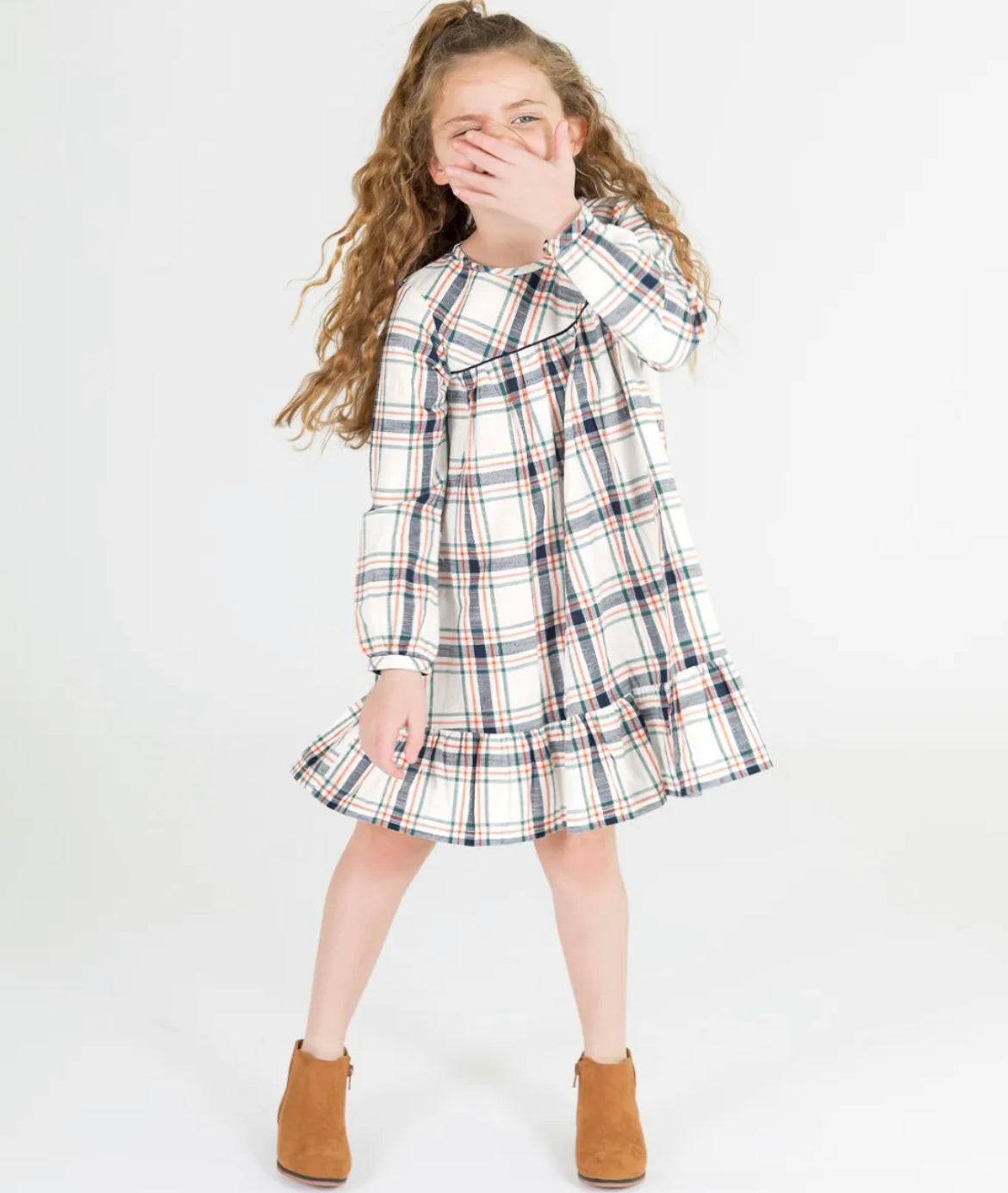 Fall Harvest Plaid Long Sleeve Dress