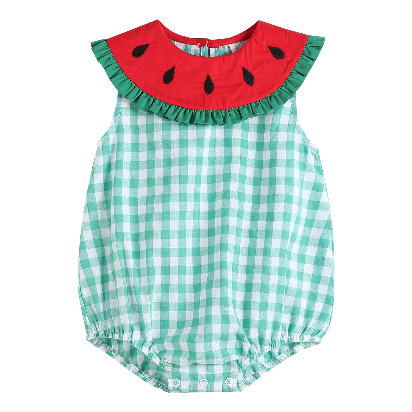 Green Gingham Watermelon Romper