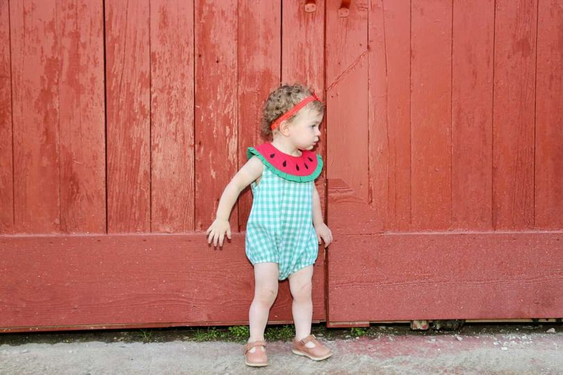 Green Gingham Watermelon Romper