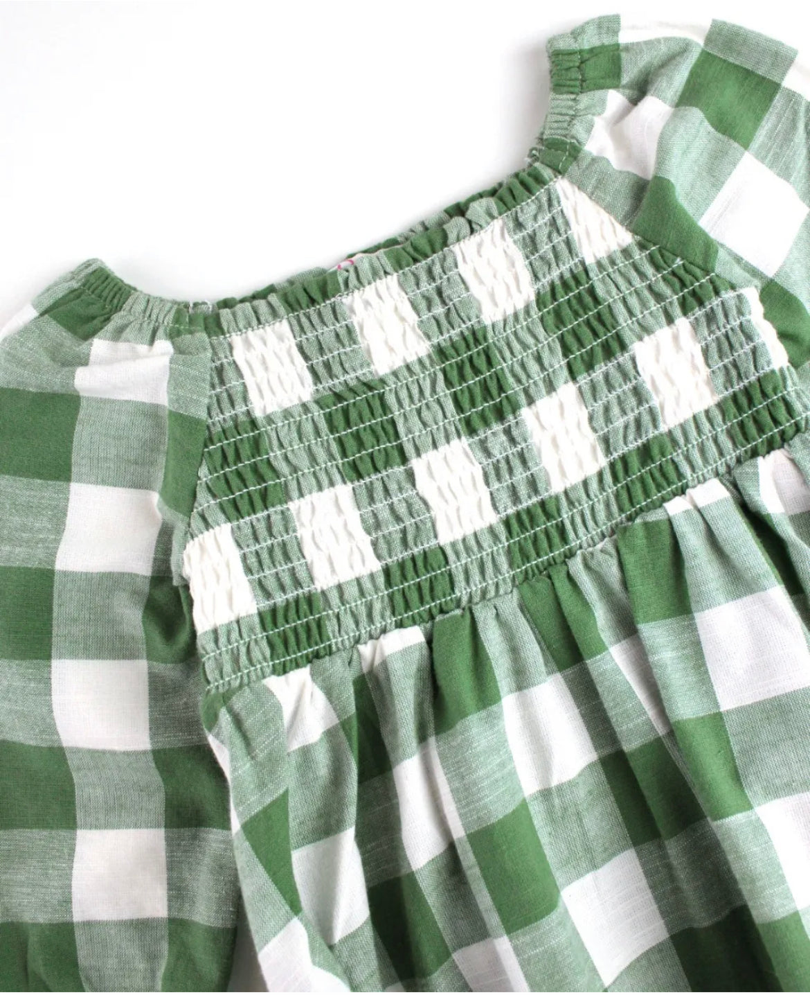 Dark Ivy Plaid Long Sleeve Smocked Dress