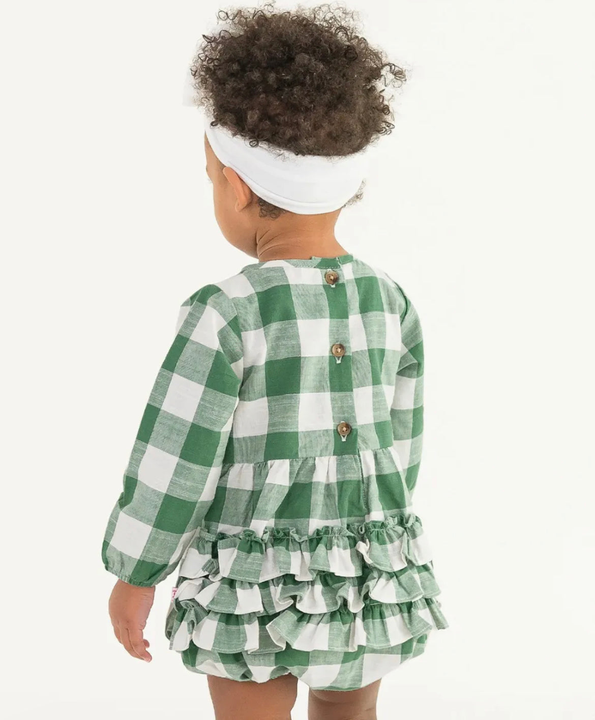 Dark Ivy Plaid Long Sleeve Bubble Romper