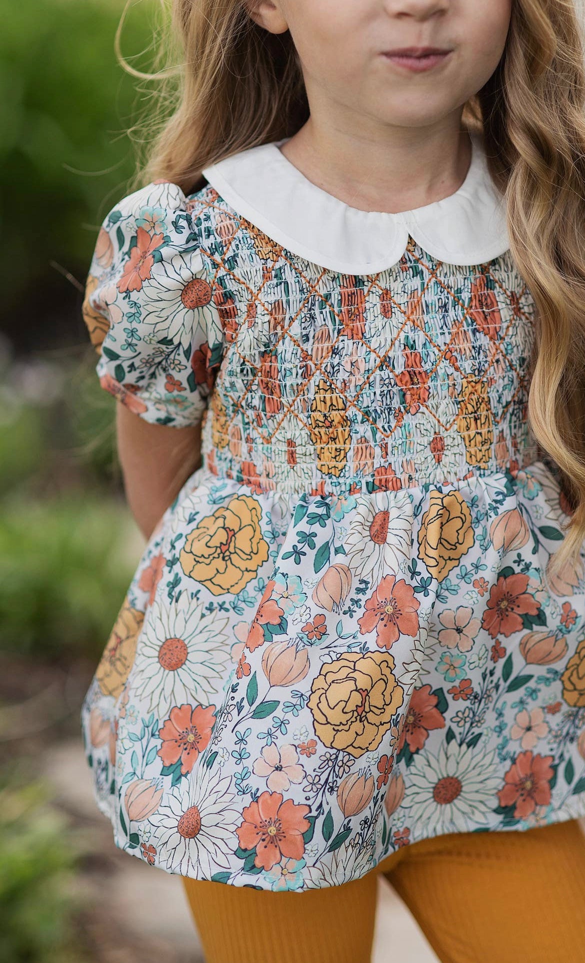 Kids Mustard Vintage Floral Smocked Two Piece Set