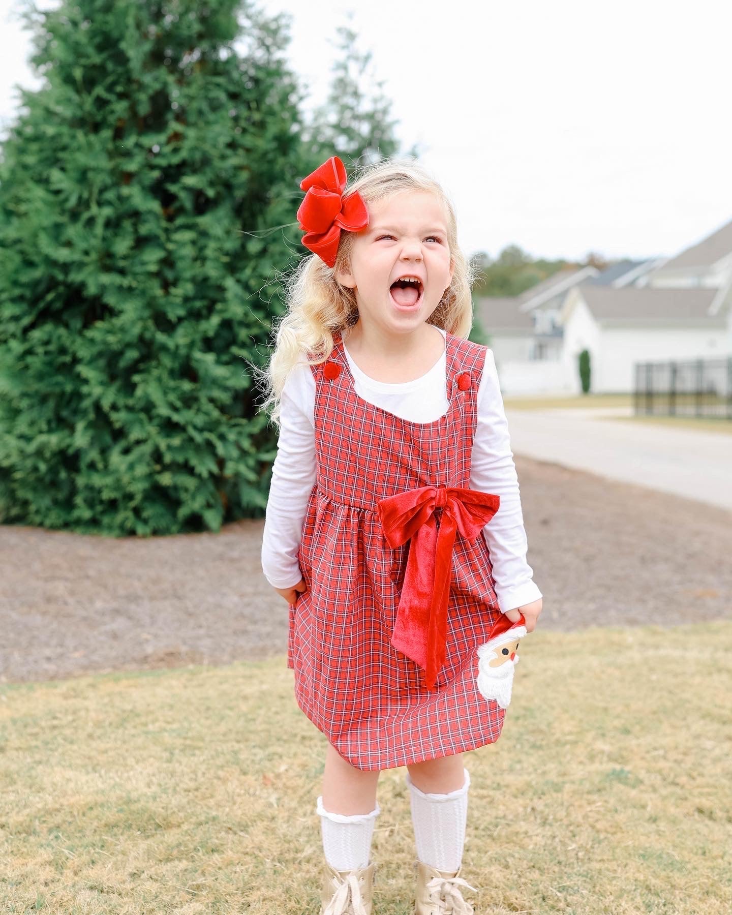 Santa Bow Plaid Dress