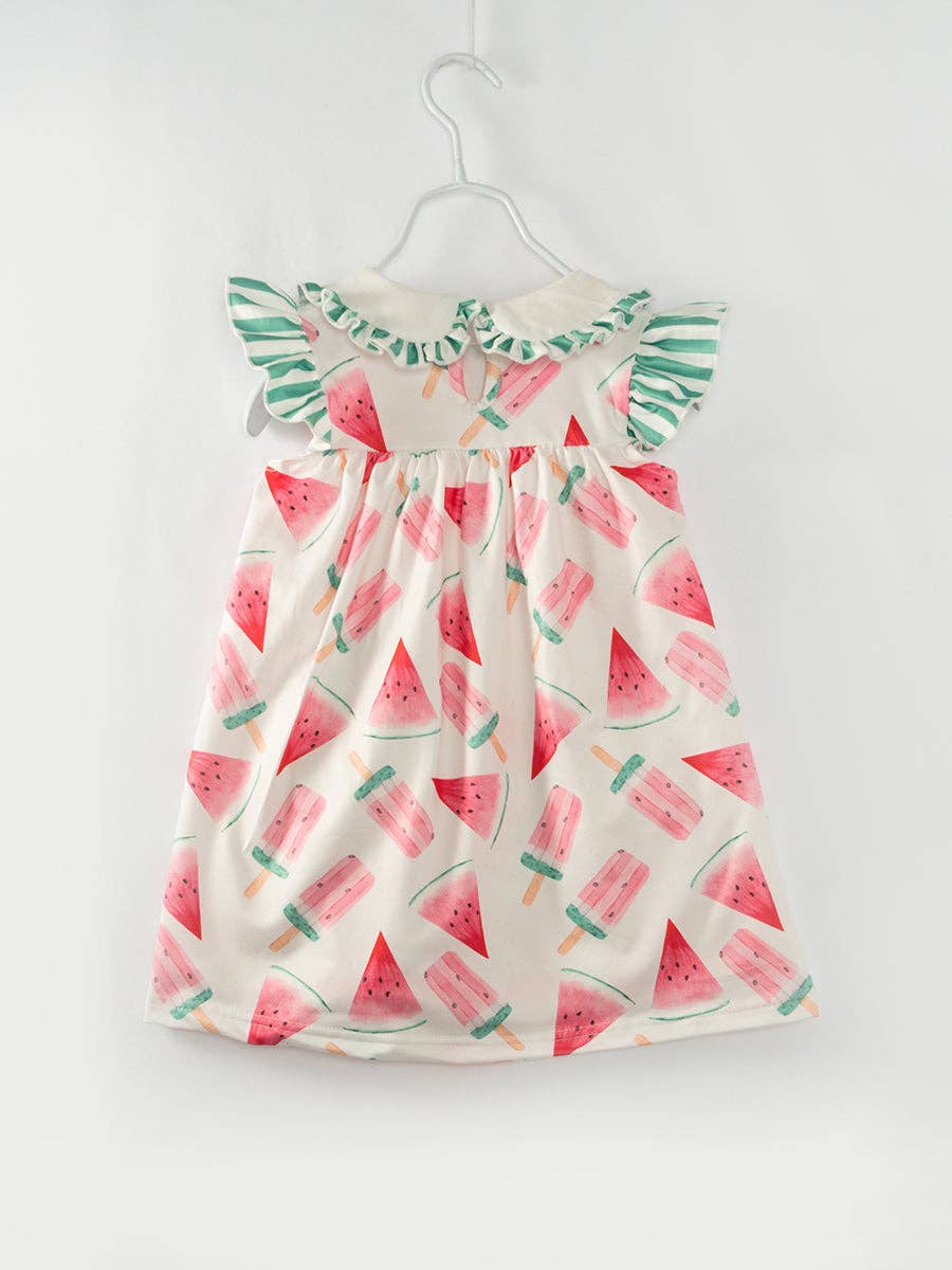 Pink Watermelon Pocket Ruffle Girl Dress