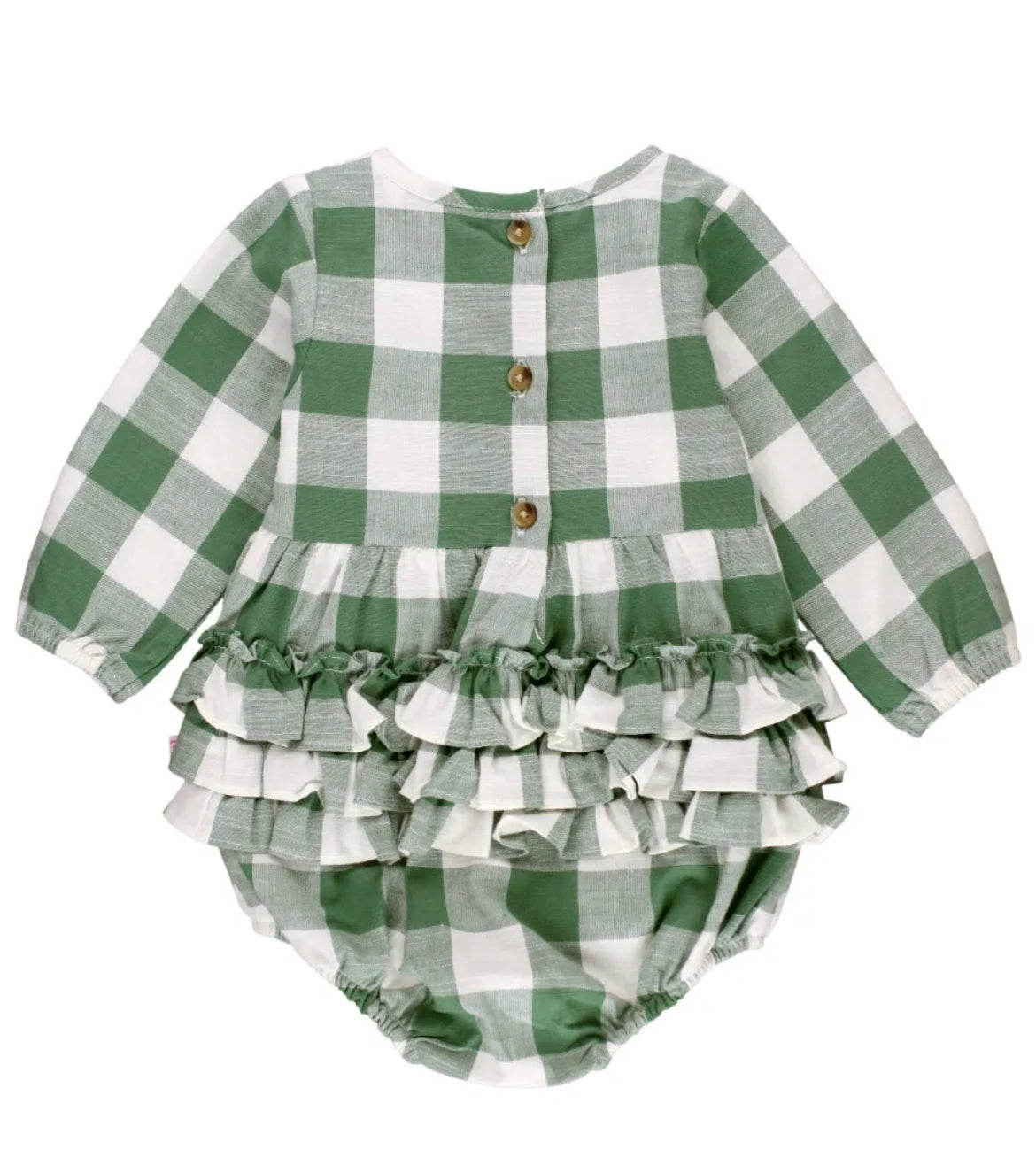 Dark Ivy Plaid Long Sleeve Bubble Romper