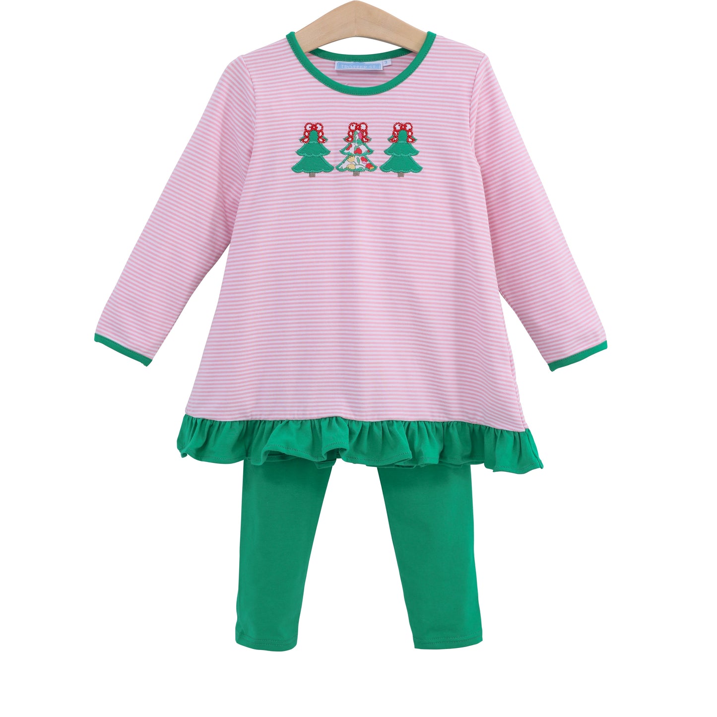 Christmas Tree Applique Ruffle Pants Set