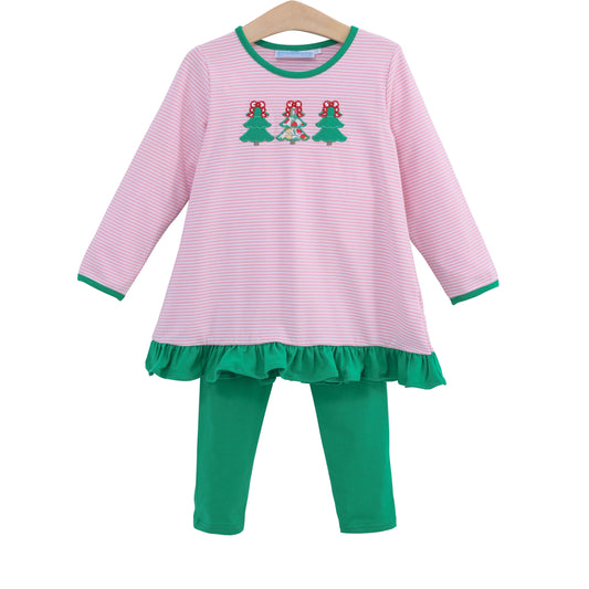 Christmas Tree Applique Ruffle Pants Set