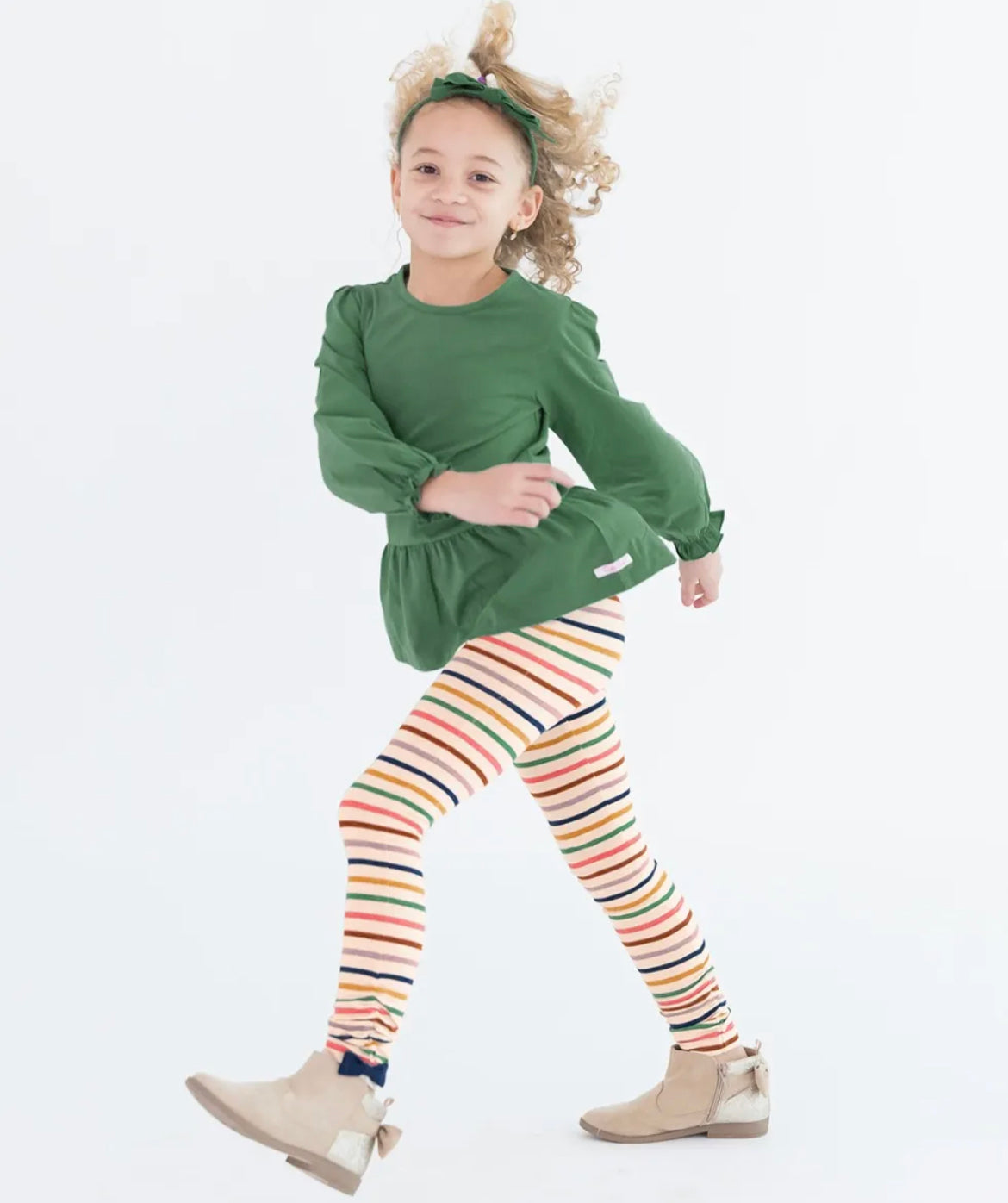 Sunrise Rainbow Stripe Ruched Bow Leggings