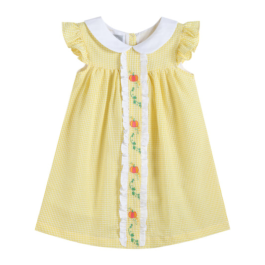 Yellow Seersucker Pumpkin Vine Dress