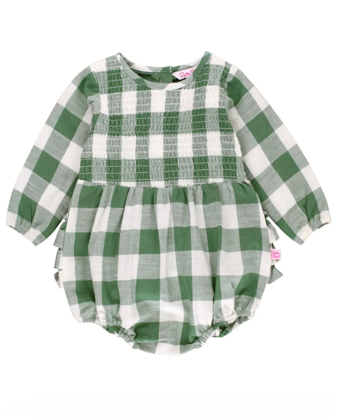 Dark Ivy Plaid Long Sleeve Bubble Romper