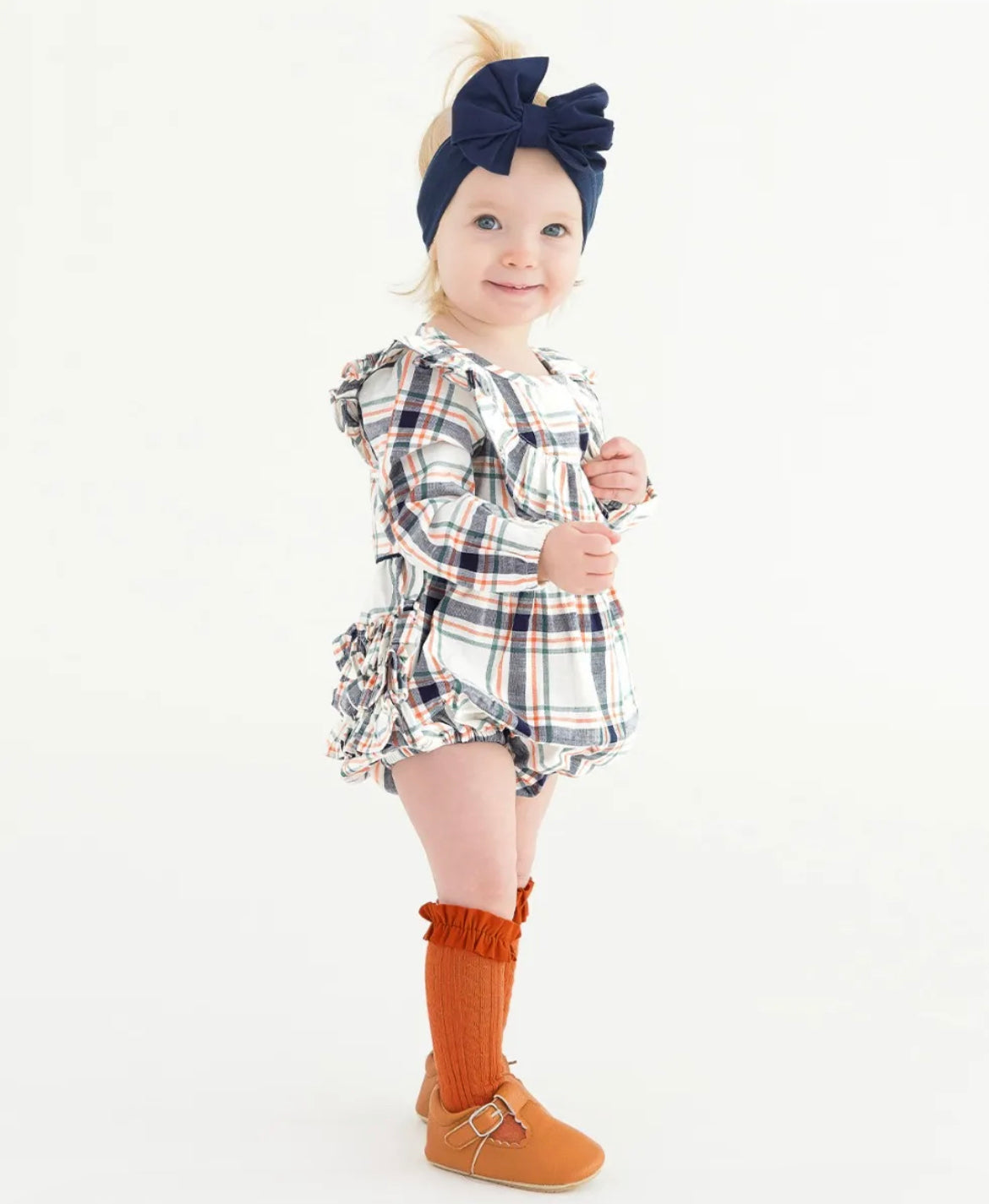 Fall Harvest Plaid Long Sleeve Bubble Romper