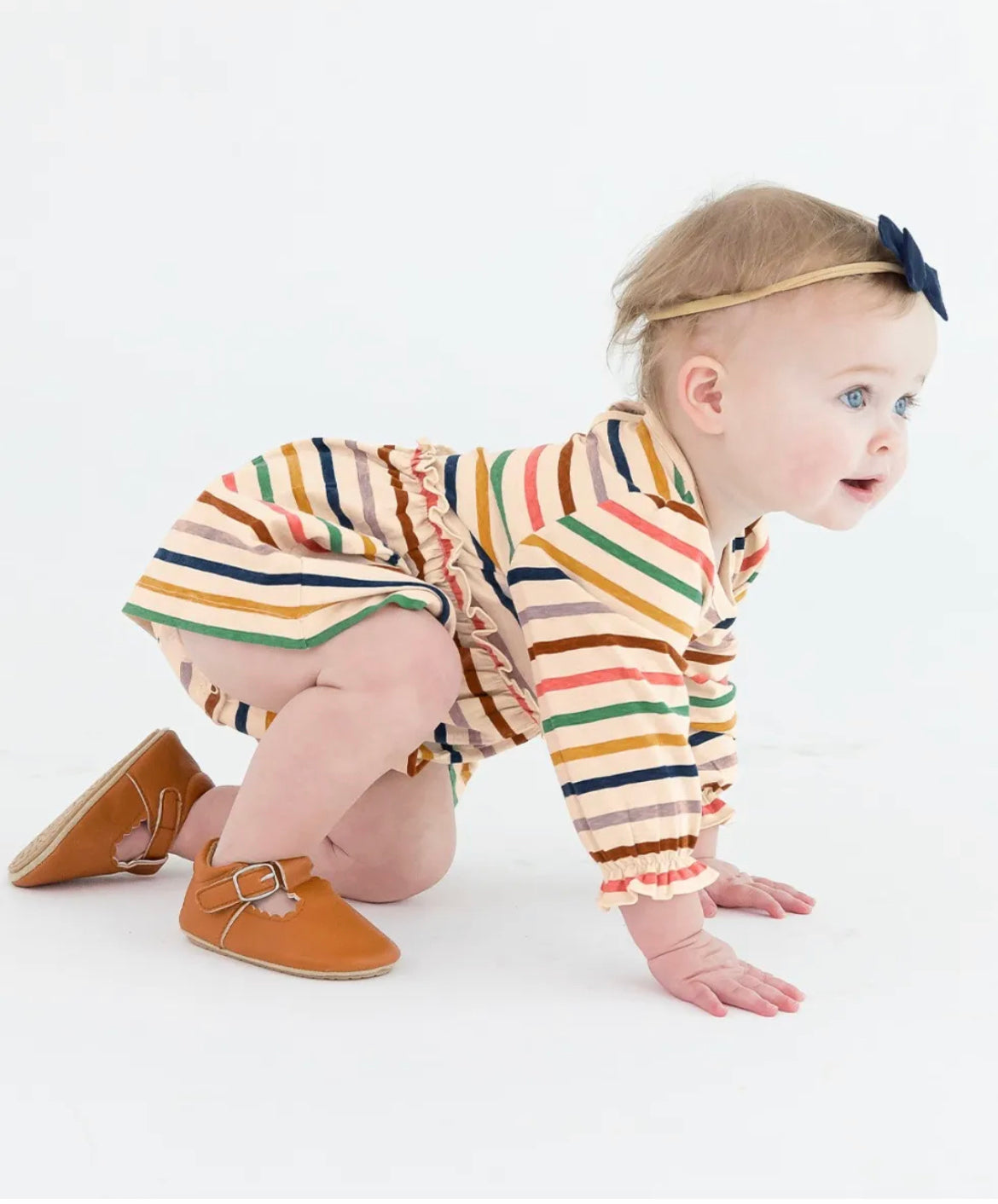 Sunrise Rainbow Stripe Knit Long Sleeve Skirted Bodysuit