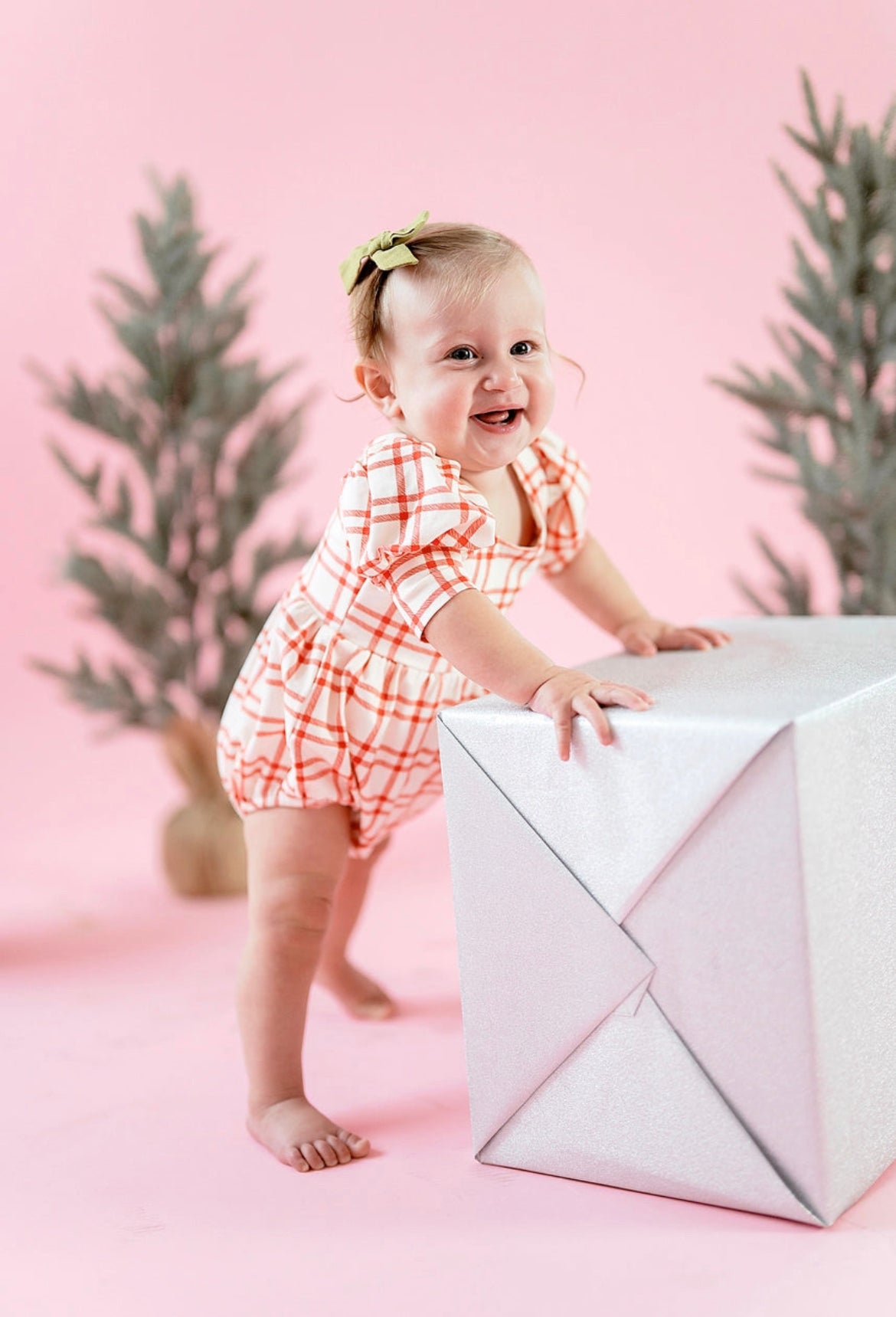 Puff Romper in Scarlet Plaid