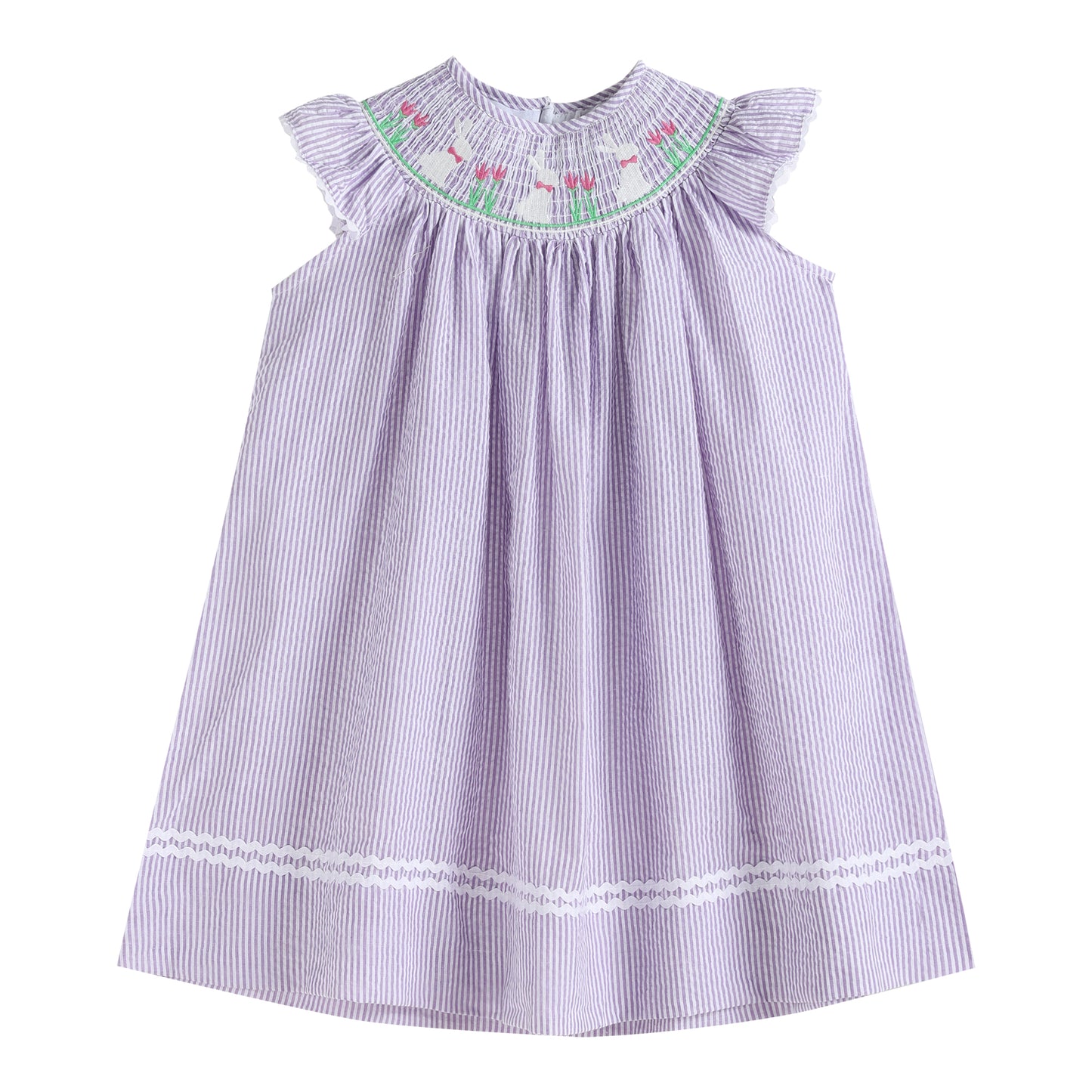 Light Purple Seersucker Smocked Bunny Bishop Dress