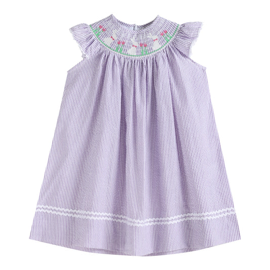 Light Purple Seersucker Smocked Bunny Bishop Dress