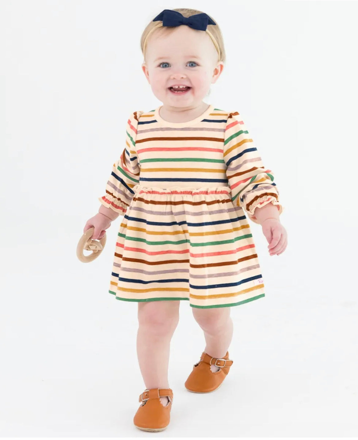 Sunrise Rainbow Stripe Knit Long Sleeve Skirted Bodysuit