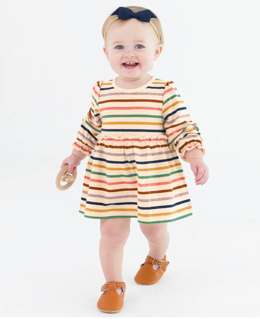 Sunrise Rainbow Stripe Knit Long Sleeve Skirted Bodysuit