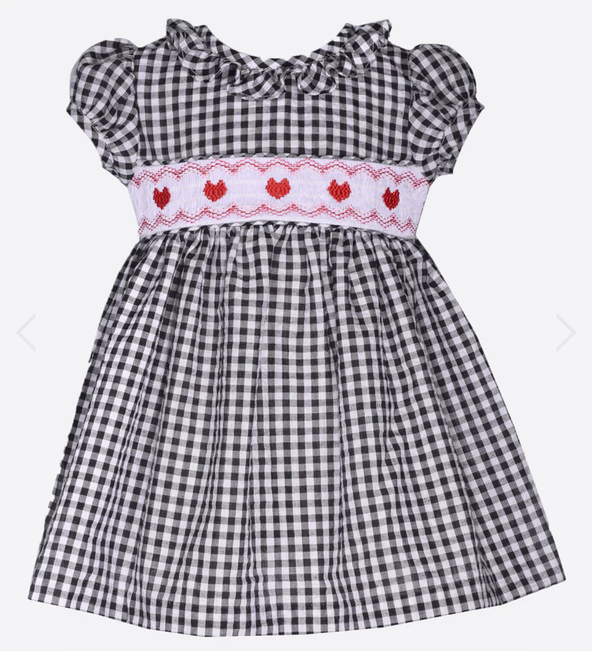 Black and White Gingham Smocked Heart Dress