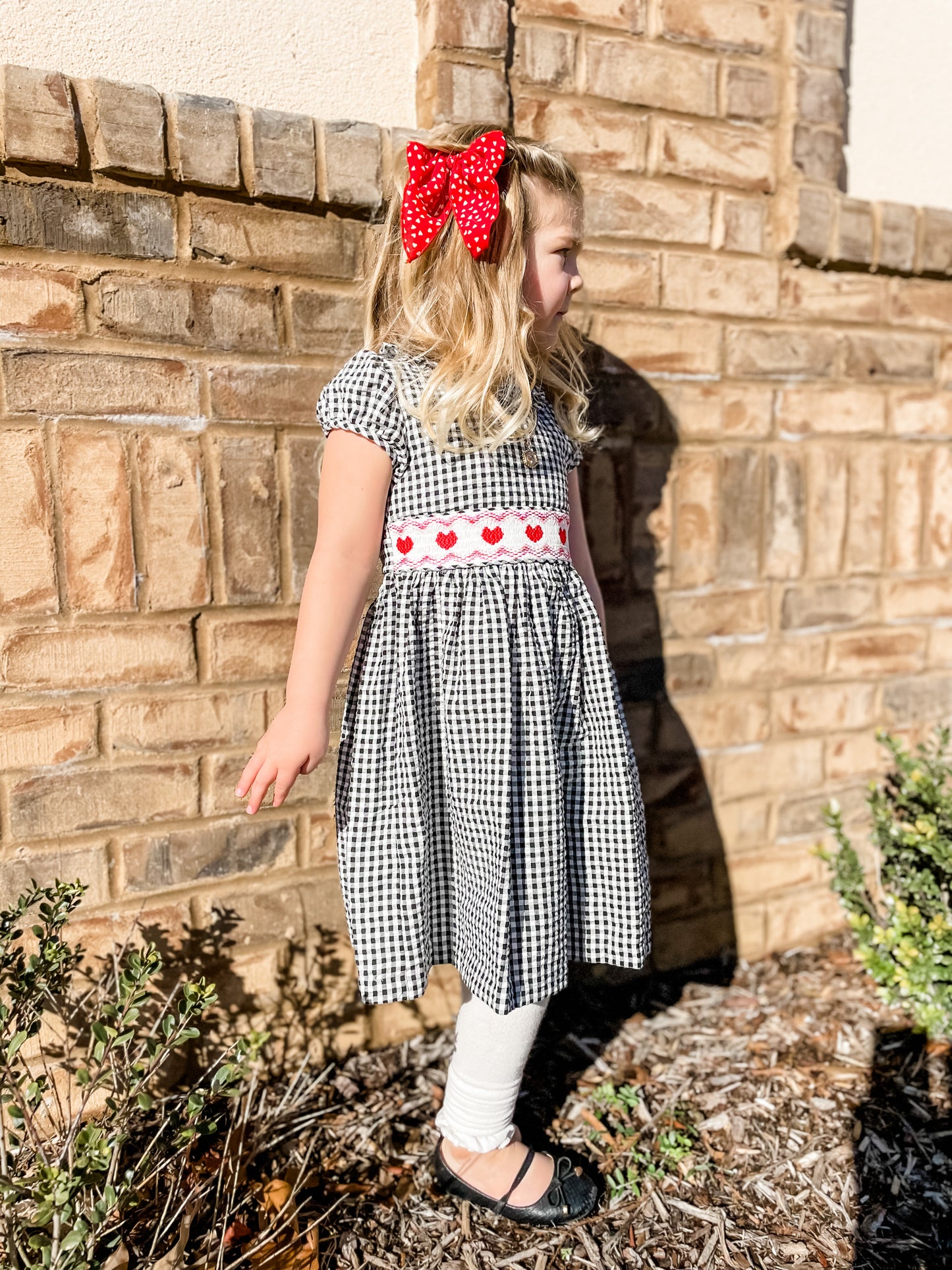 Black and White Gingham Smocked Heart Dress