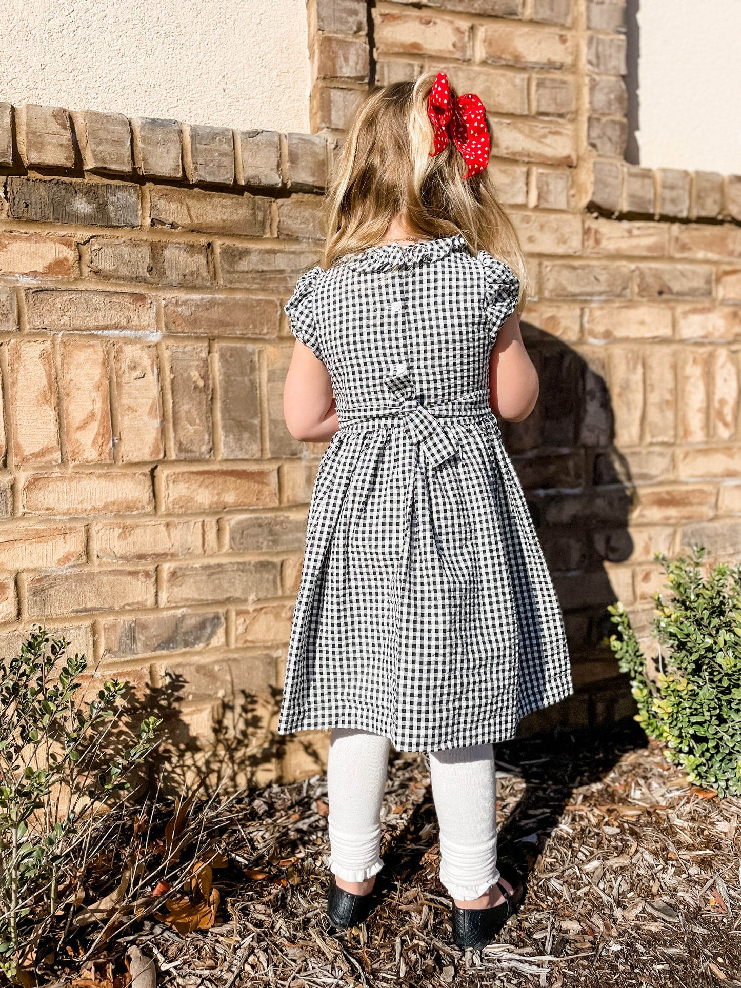 Black and White Gingham Smocked Heart Dress