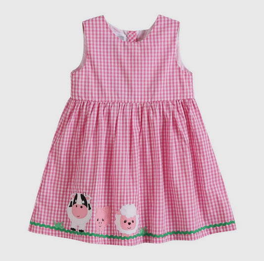 Pink Gingham Farm Animals Dress