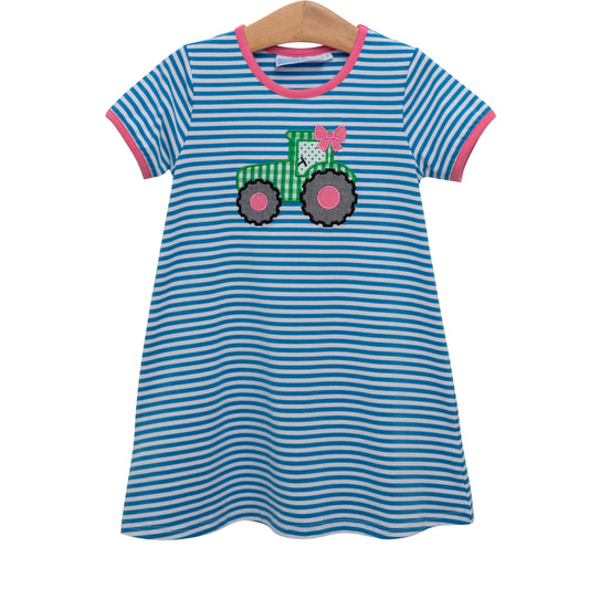 Striped Tractor Applique Dress