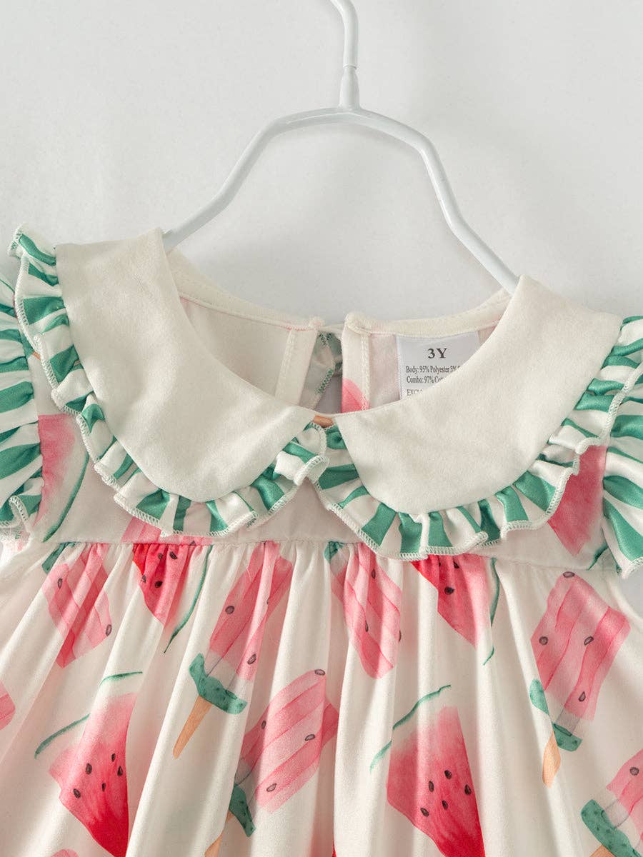 Pink Watermelon Pocket Ruffle Girl Dress