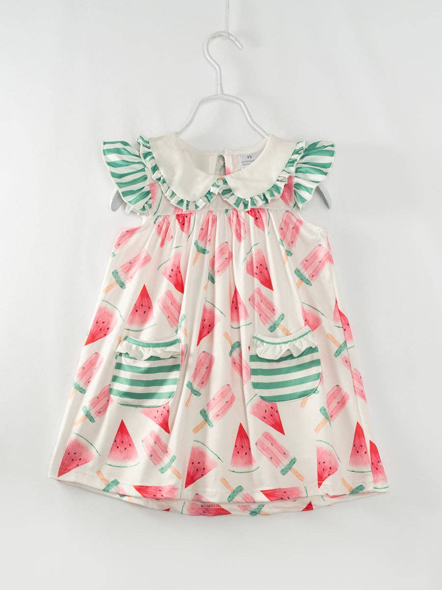 Pink Watermelon Pocket Ruffle Girl Dress