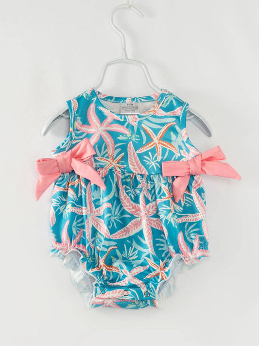 Blue Starfish Baby Girl Romper