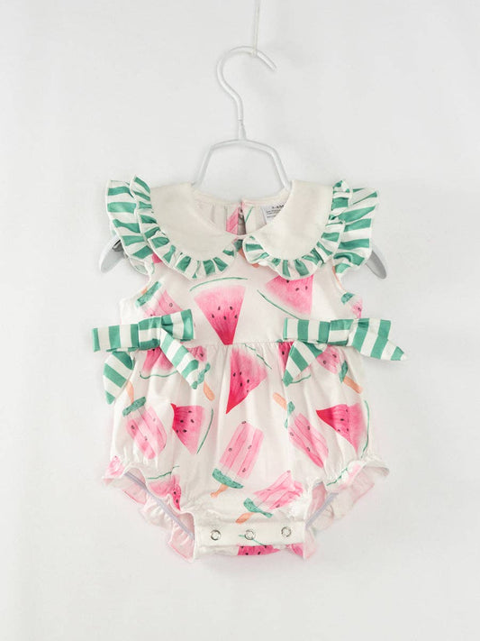 Pink Watermelon Ruffle Baby Girl Romper