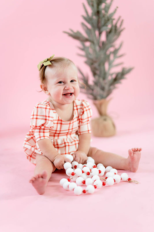 Puff Romper in Scarlet Plaid